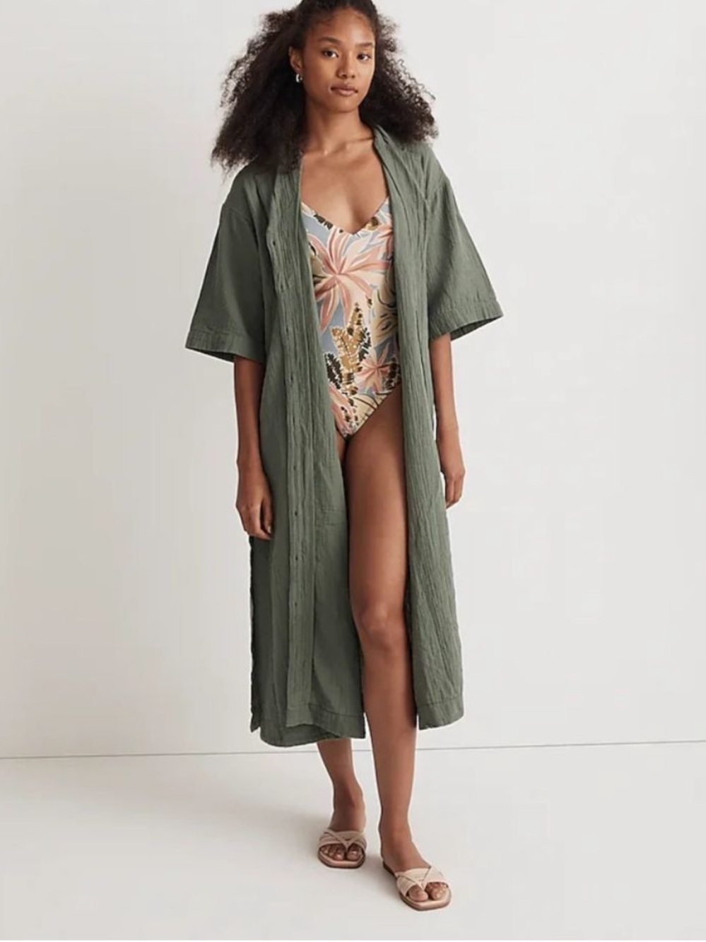 Madewell Lightestspun Cover-Up Maxi Shirtdress Sage Green Medium